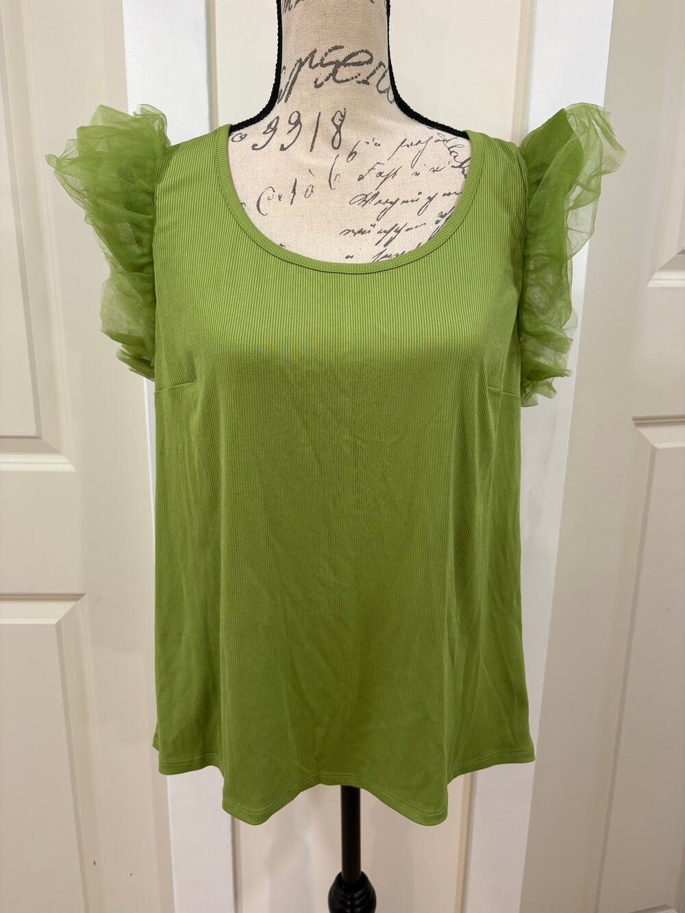 Cato Lime Green Ruffled Sleeve Maximalist Top Blouse Shirt Size Large